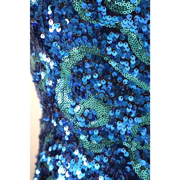 Vienna Blue Strapless Dress Sequin Chiffon Tiered Ruffled Bottom Hi Low Gown 6 - Picture 7 of 14